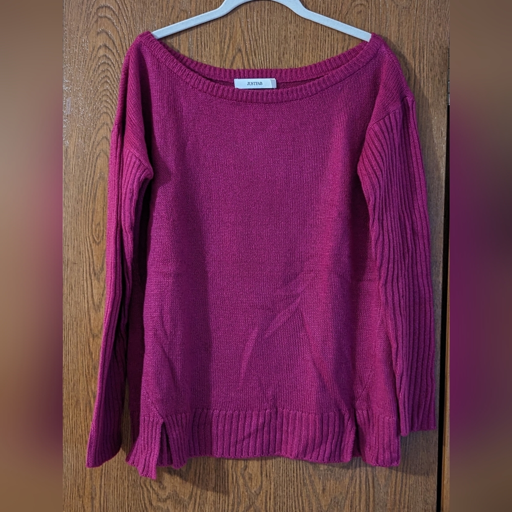JustFab Off the Shoulder Sweater in Fuscia, Size Small - Picture 2 of 6